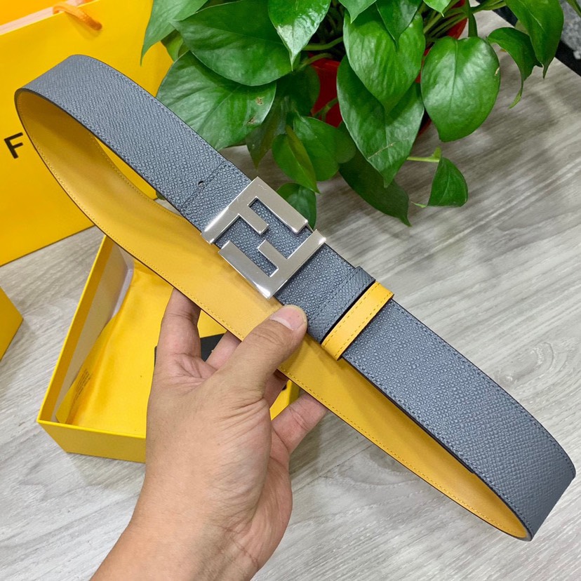[TOP] FENDI Men's Belt Cowhide 4cm - Gray and Yellow - 711 Luxury