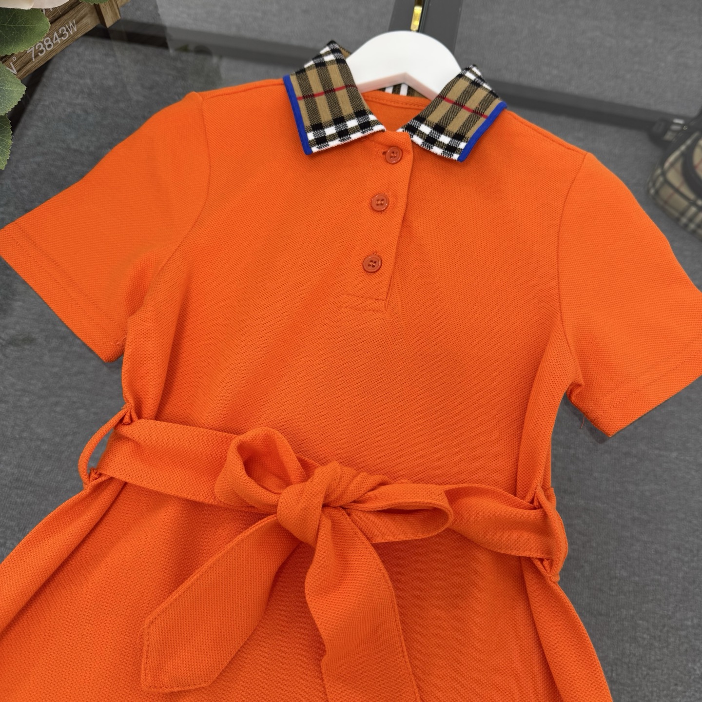 Burberry Girls Vintage Check Collar Belted Short Sleeve Polo Dress Kids Sizes 100-150 Orange