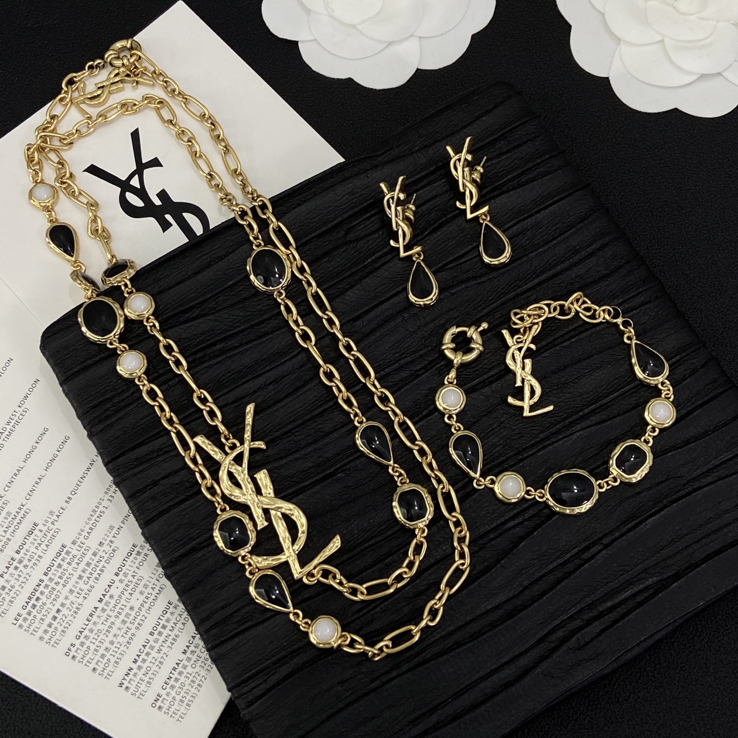[TOP] Yves Saint Laurent YSL Earrings + Bracelet + Necklace Set - Gold - 711 Luxury