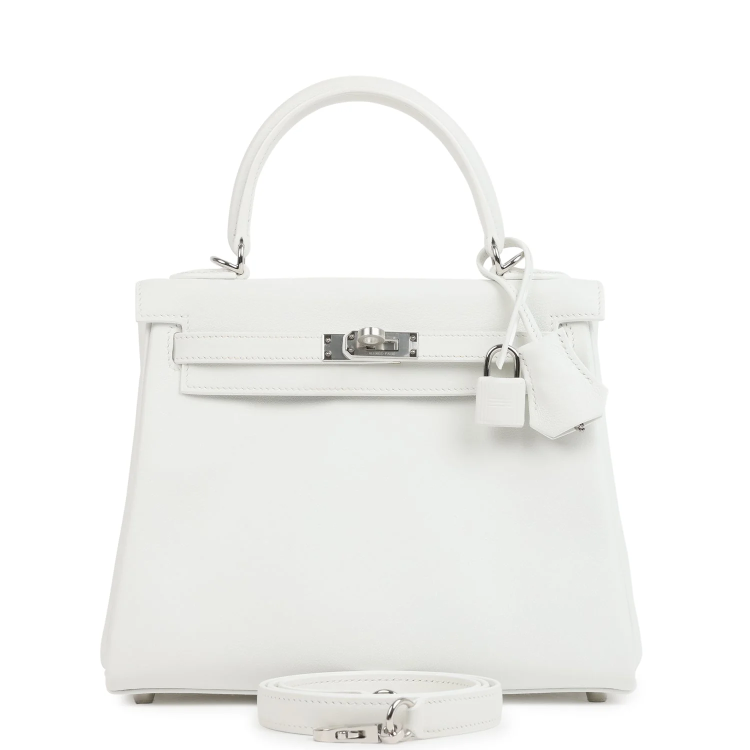 Hermes Kelly Retourne  New White Swift Palladium Hardware