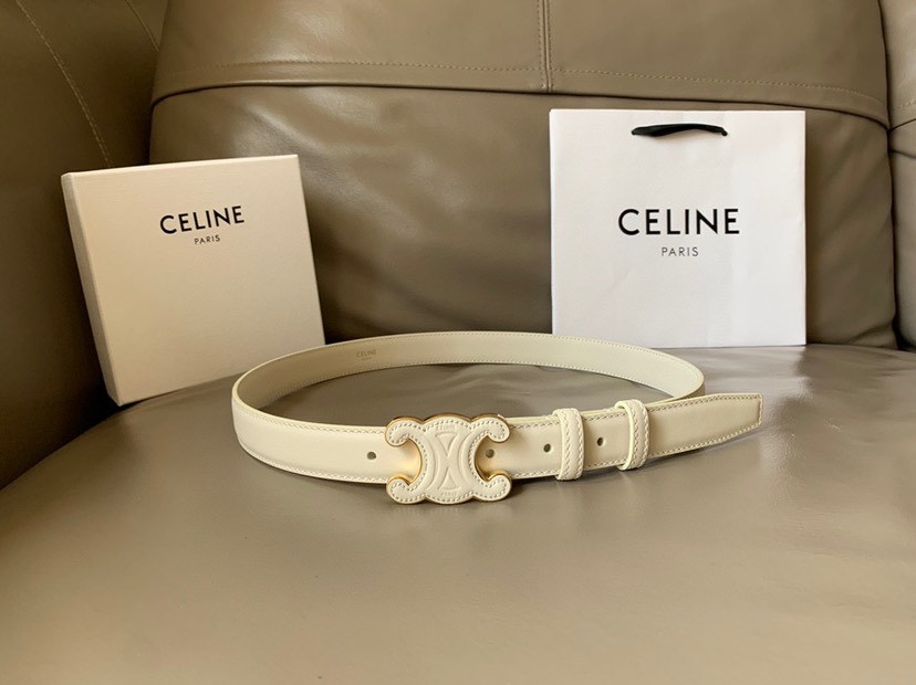 [TOP] CELINE Belt Calfskin 2.5cm - White - 711 Luxury