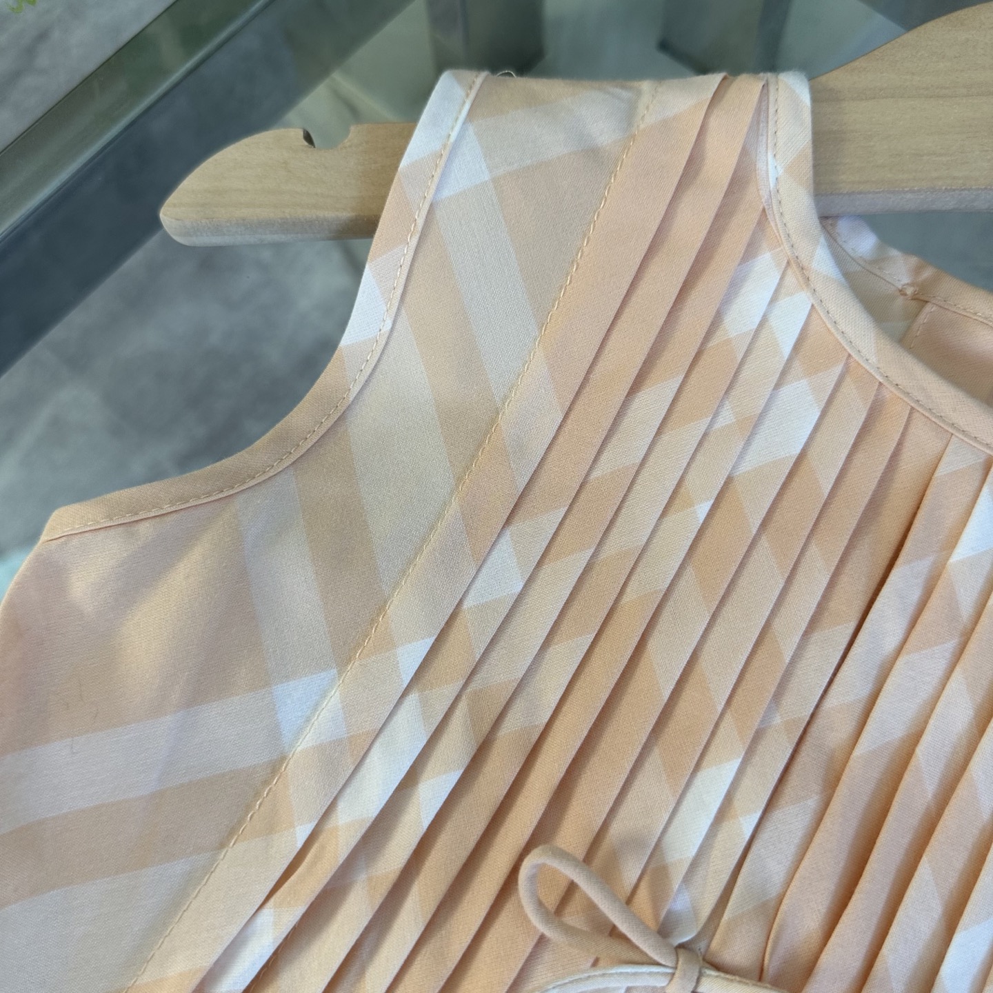 Burberry Girls Pale Peach Vintage Check Sleeveless Pleated Cotton A-Line Dress Kids Summer Vest Dress Sizes 100-160