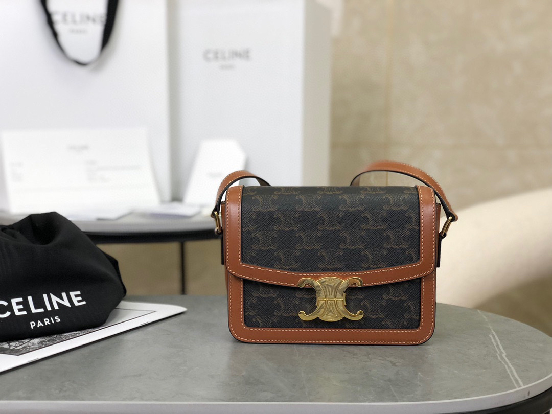[TOP] CELINE Triomphe Bag Box Leather 18.5x14x6cm - Black - 711 Luxury