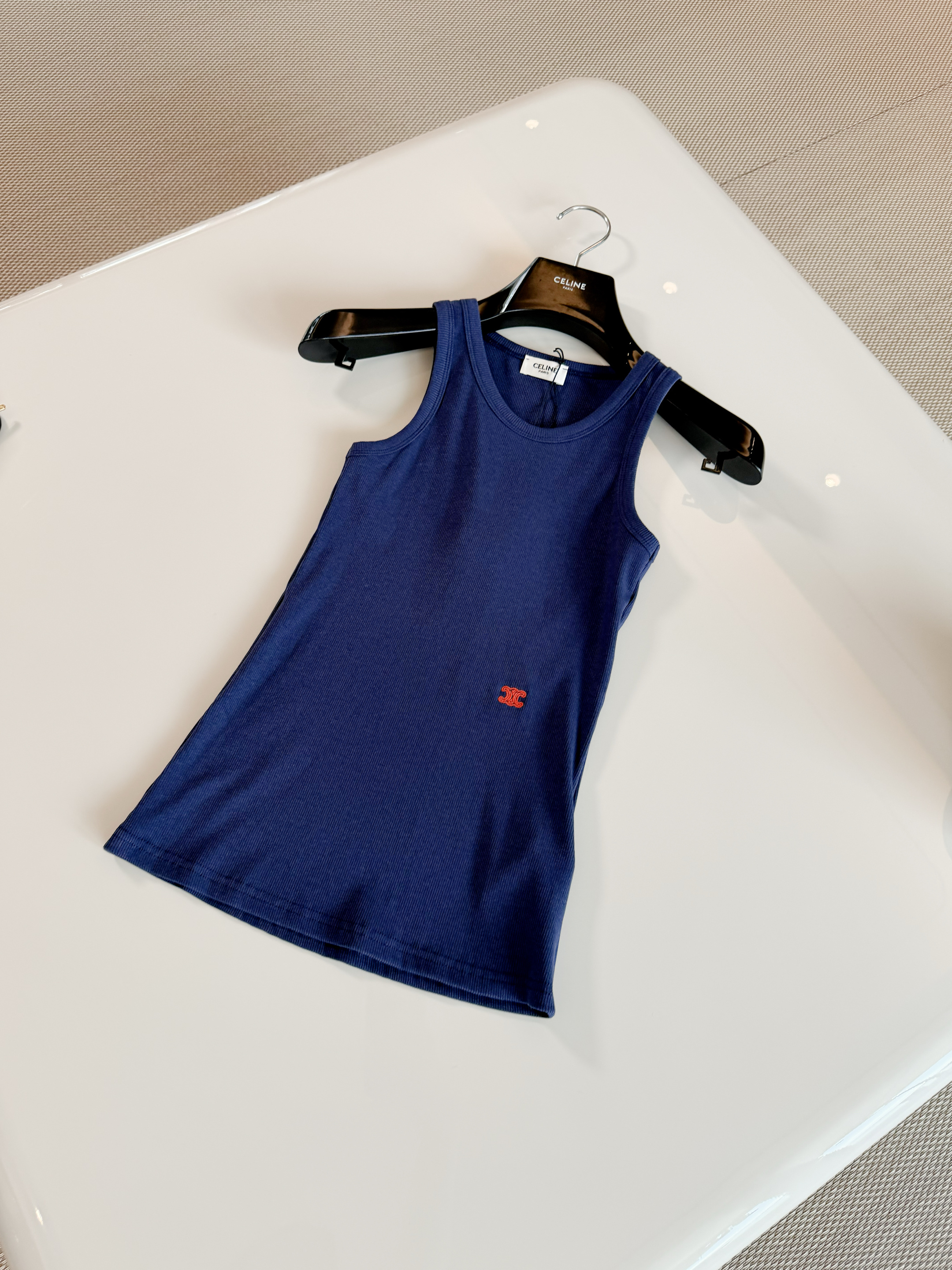 CELINE TANK TOP IN RIBBED COTTON SILK #386277