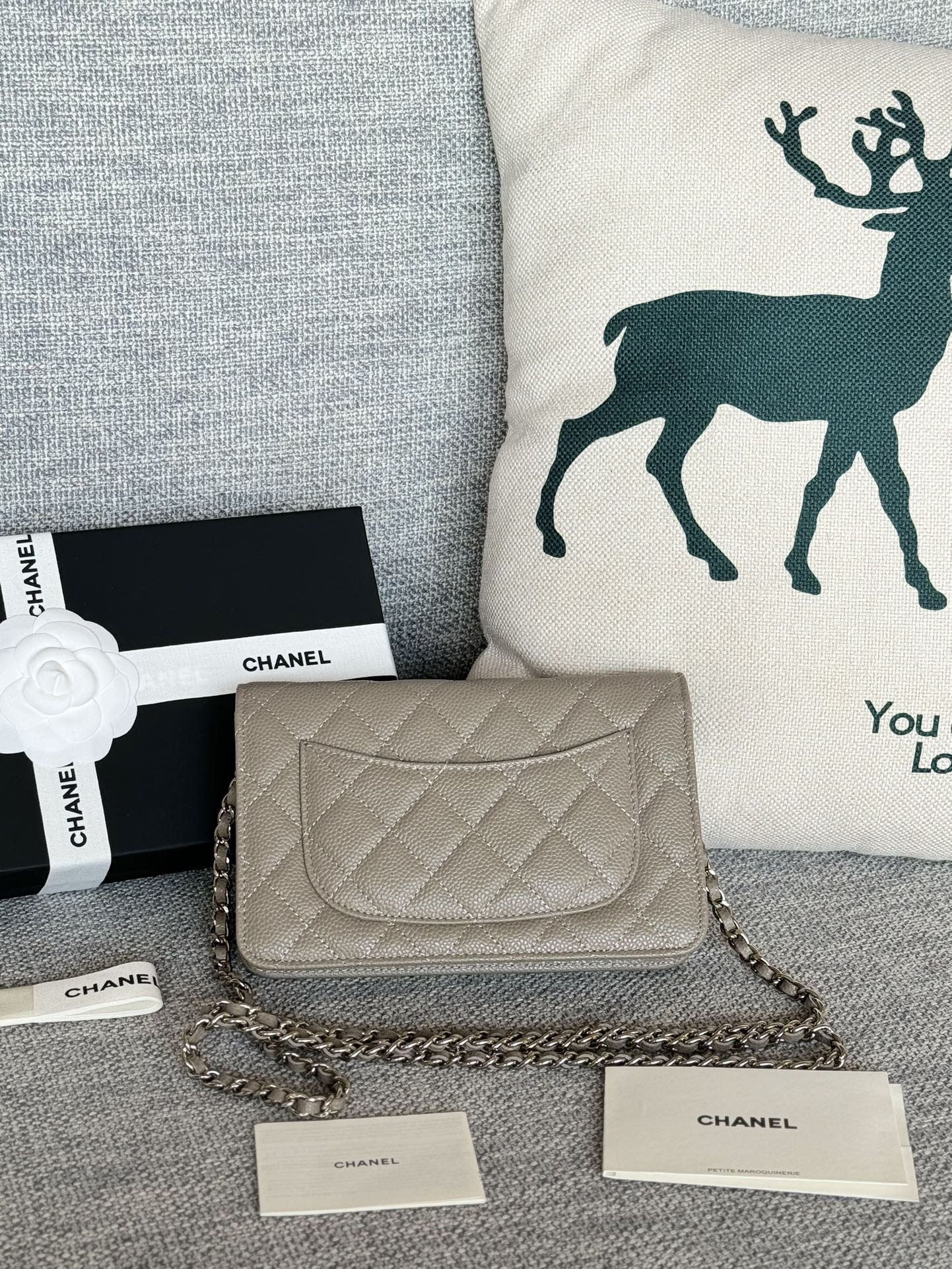 [TOP] CHANEL Woc Bag Cowhide 19x12x3cm - Gray & SHW - 711 Luxury