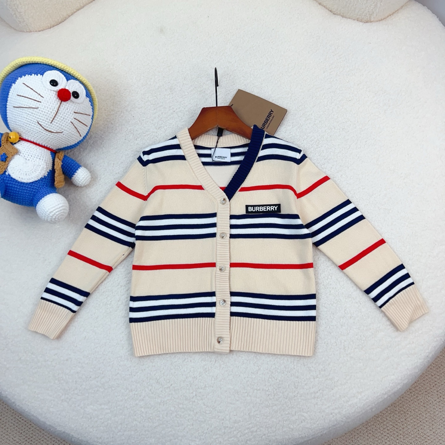 Burberry Unisex Kids Color Stripe V Neck Knit Cardigan Boys Girls Sizes 90-150