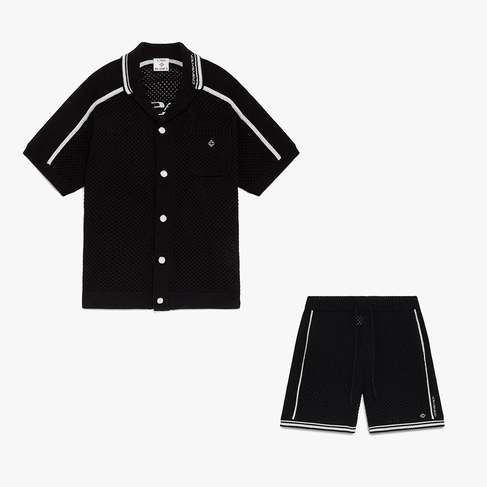 Designer black Clothing Casablanca Black Mesh Short Sleeve Shirt and Shorts #380288 | Nigo Office