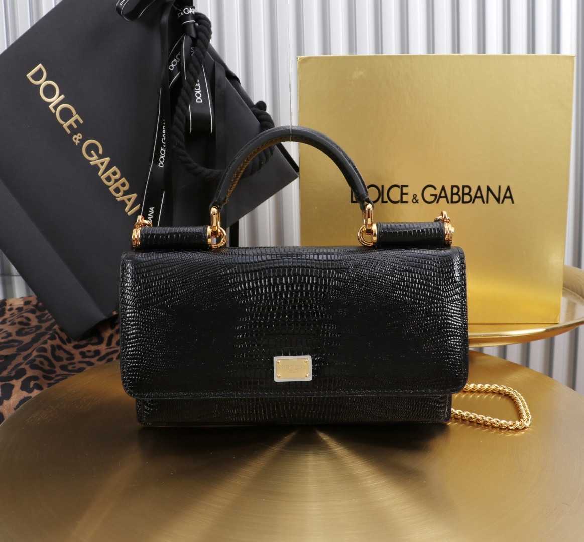 [TOP] Dolce & Gabbana D&G Bag Lizard-patterned Cowhide Bag 20x11x3cm - Black - 711 Luxury