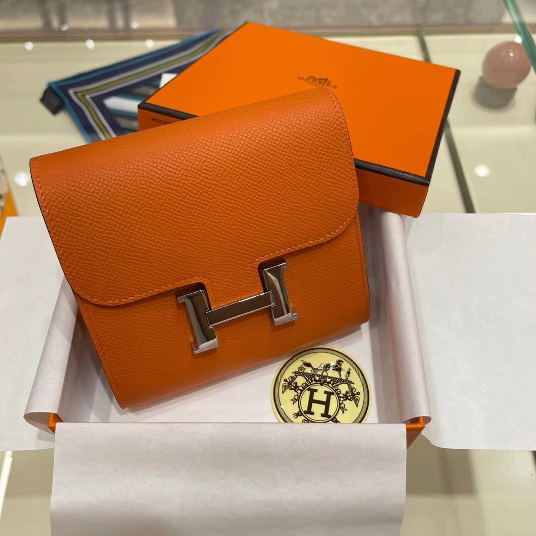[TOP] HERMES Constance Short Wallet Epsom 13×12cm - Orange - 711 Luxury