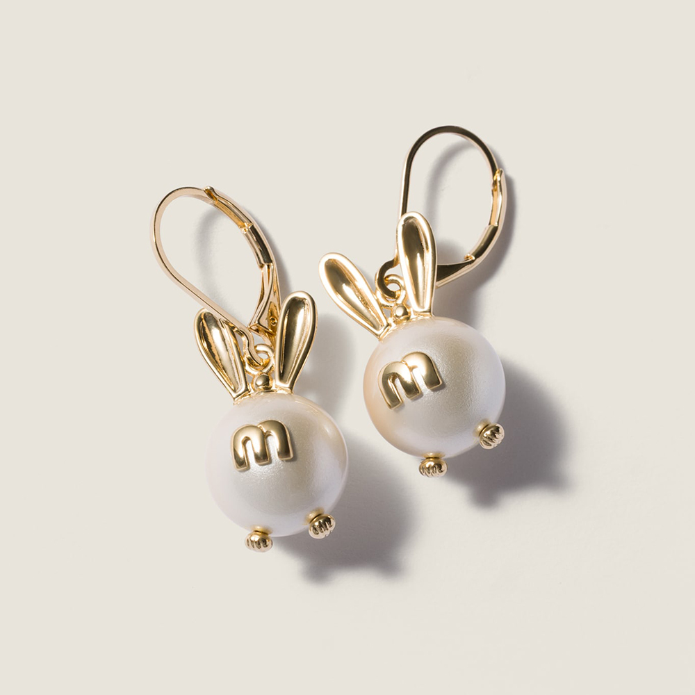 Designer cream Jewelry MiuMiu Gold cream Metal Earrings With Pendant #393710 | Nigo Office