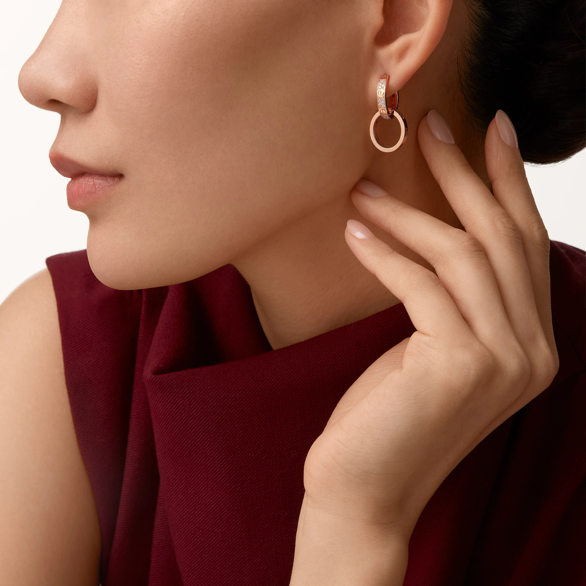 Carty Love Luna Loop Earrings, Rose Gold, Multiwear Half-Paved