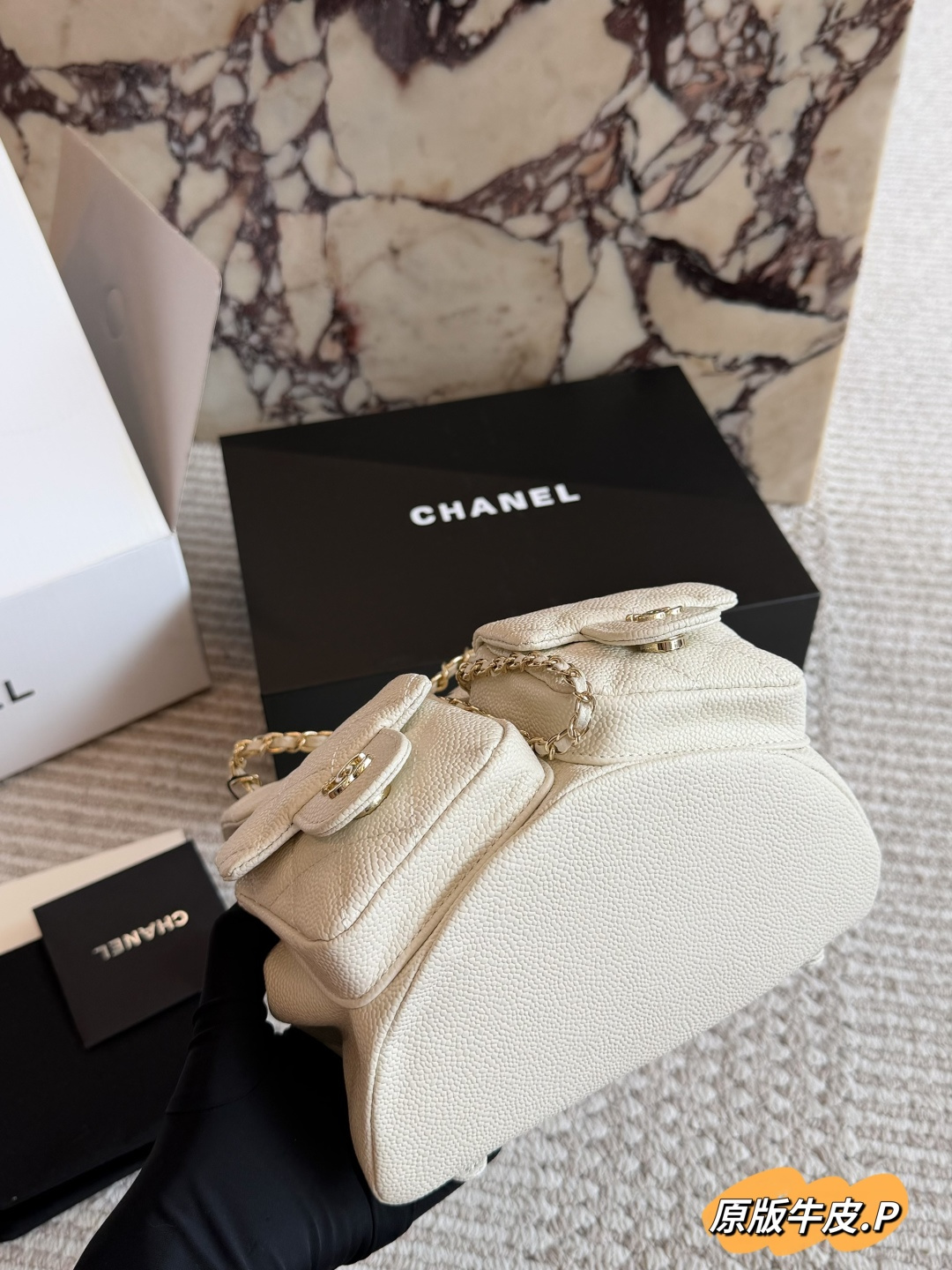 Chanel Duma Frog Backpack in White Leather with Quilted Design and Gold-Tone Hardware (Replica)
