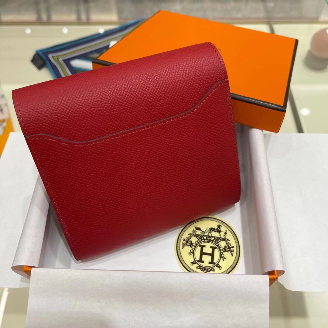 [TOP] HERMES Constance Short Wallet Epsom 13×12cm - Red - 711 Luxury