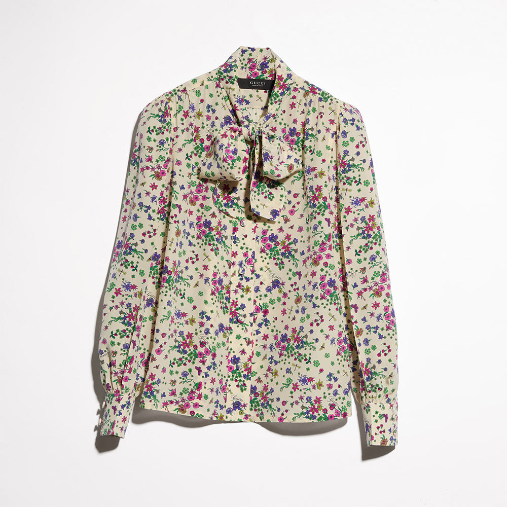 Gucci Printed Silk Shirt With Bow in Multicolor #388729