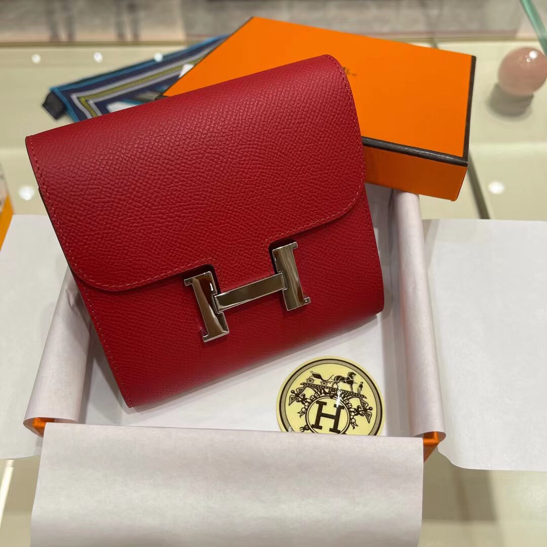 [TOP] HERMES Constance Short Wallet Epsom 13×12cm - Red - 711 Luxury