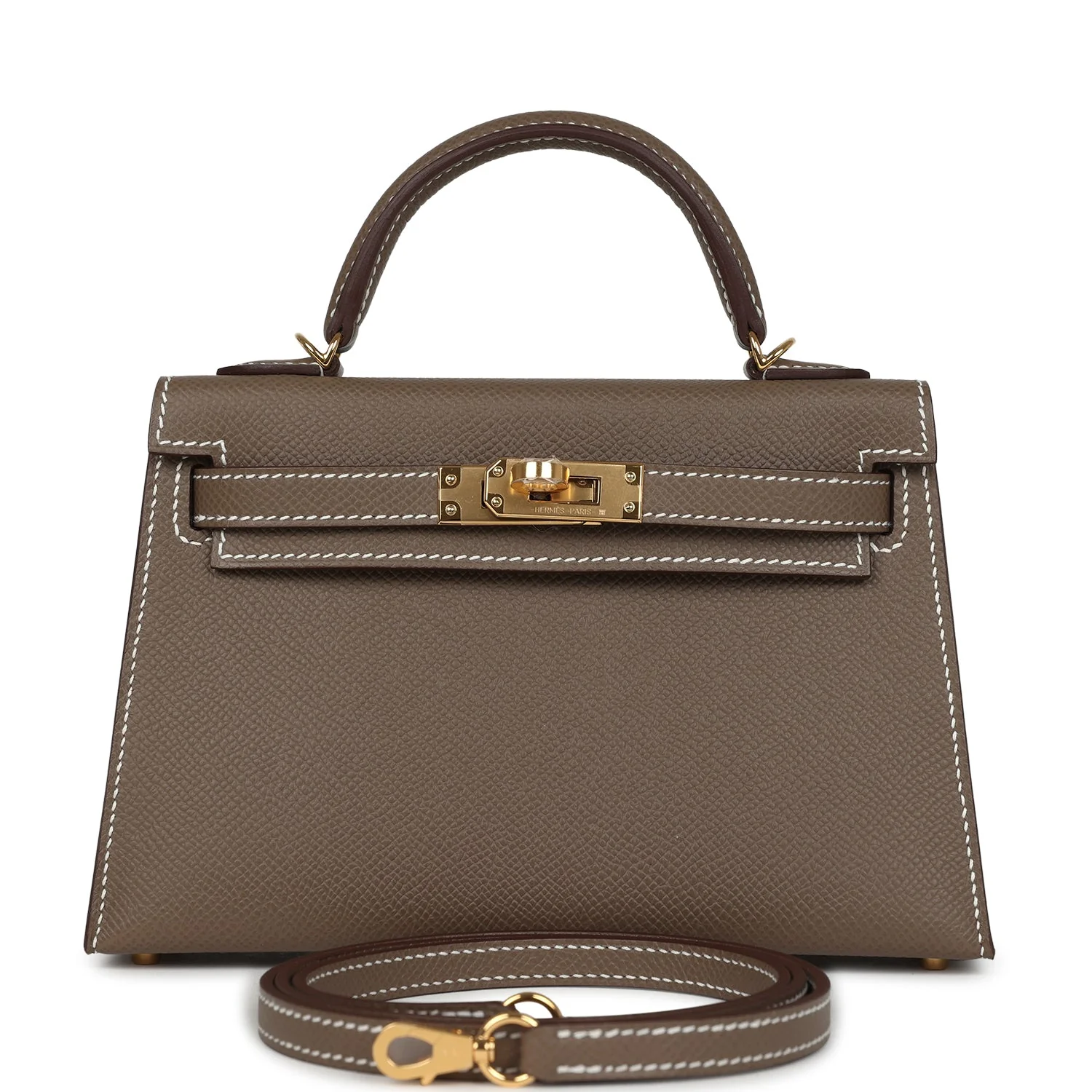 Hermes Kelly Sellier  Etoupe Epsom Gold Hardware
