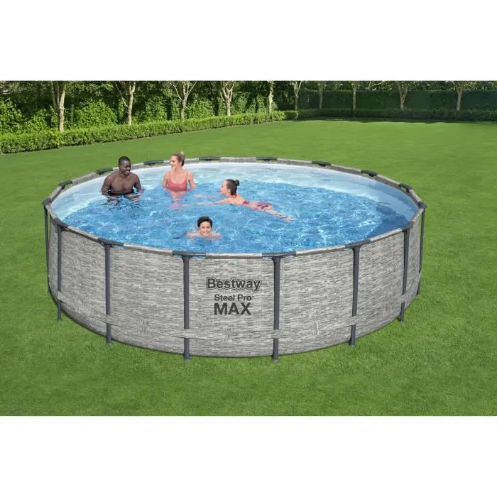 Kit Piscine hors sol tubulaire BESTWAY - Steel Pro Max™ - 488 x 122 cm - Ronde (Livrée avec pompe de filtration. échelle et bâche)