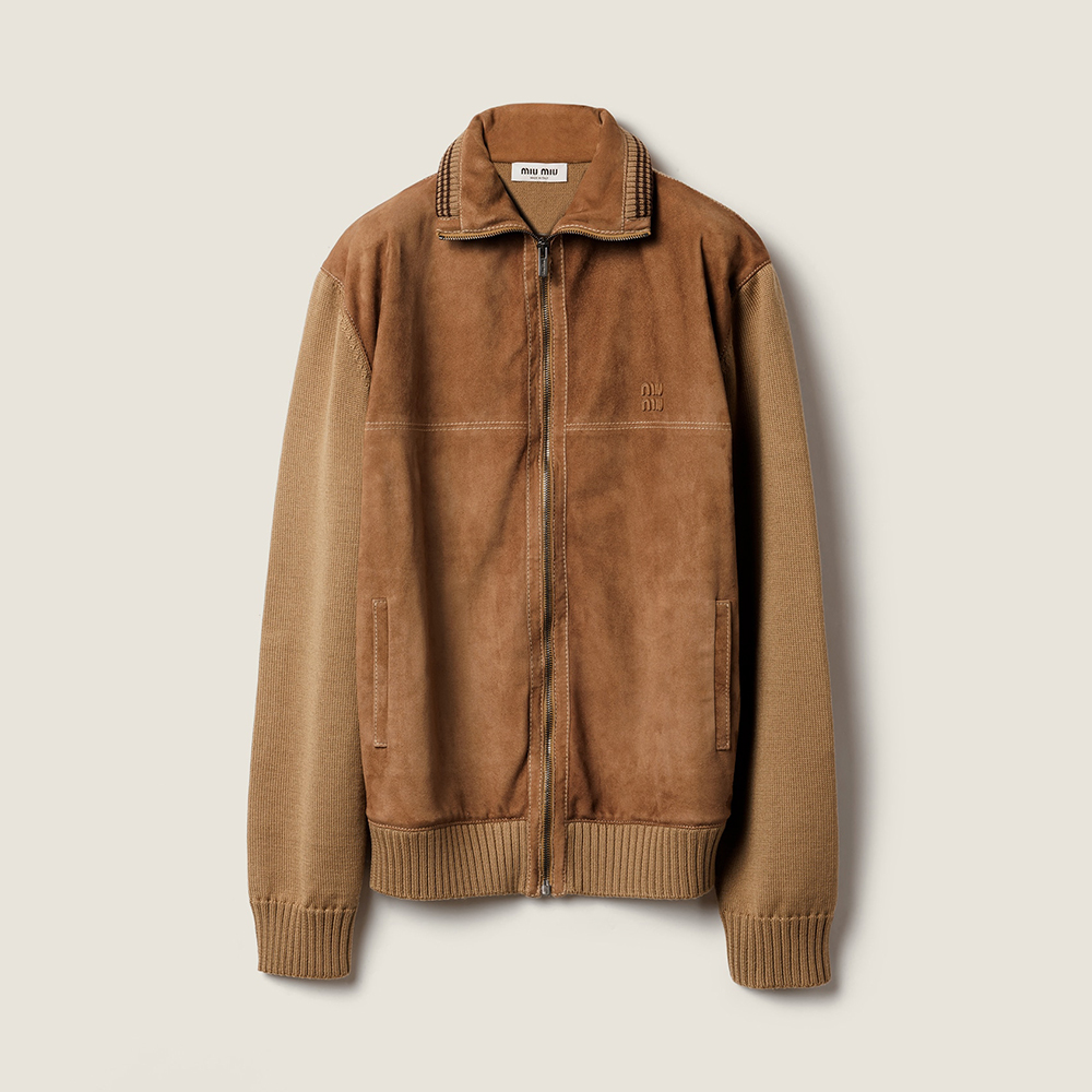 MiuMiu Knitted Paneled Suede Jacket #388185