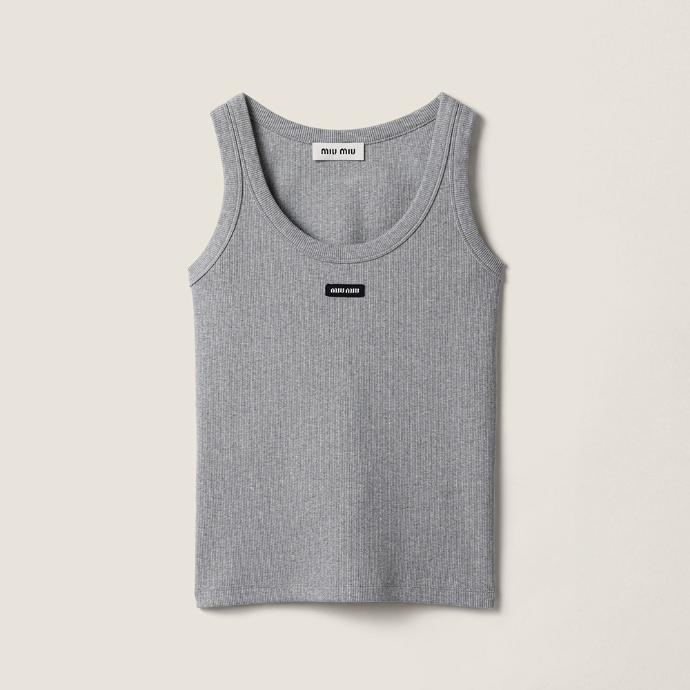 MiuMiu Grey Ribbed Jersey Tank Top #381442