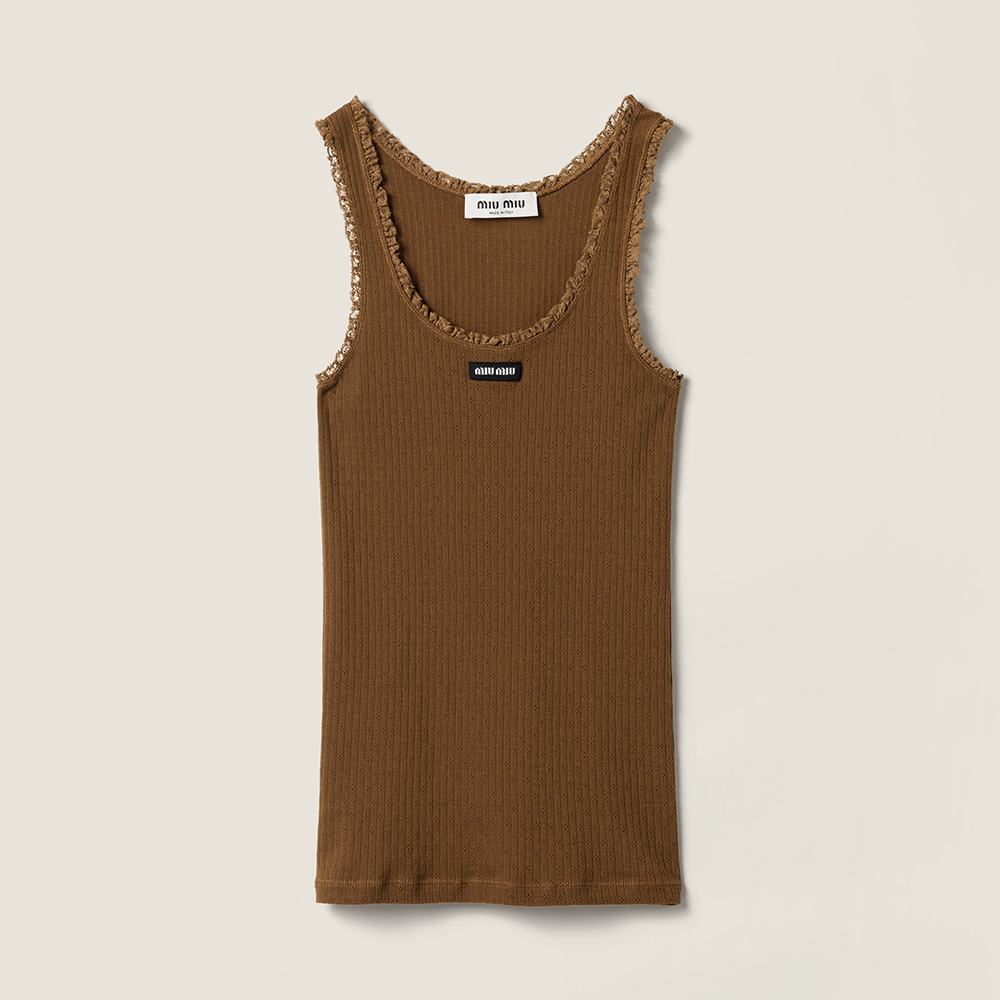 MiuMiu Cocoa Brown Garment-dyed Cotton Tank Top Miniskrit #381223