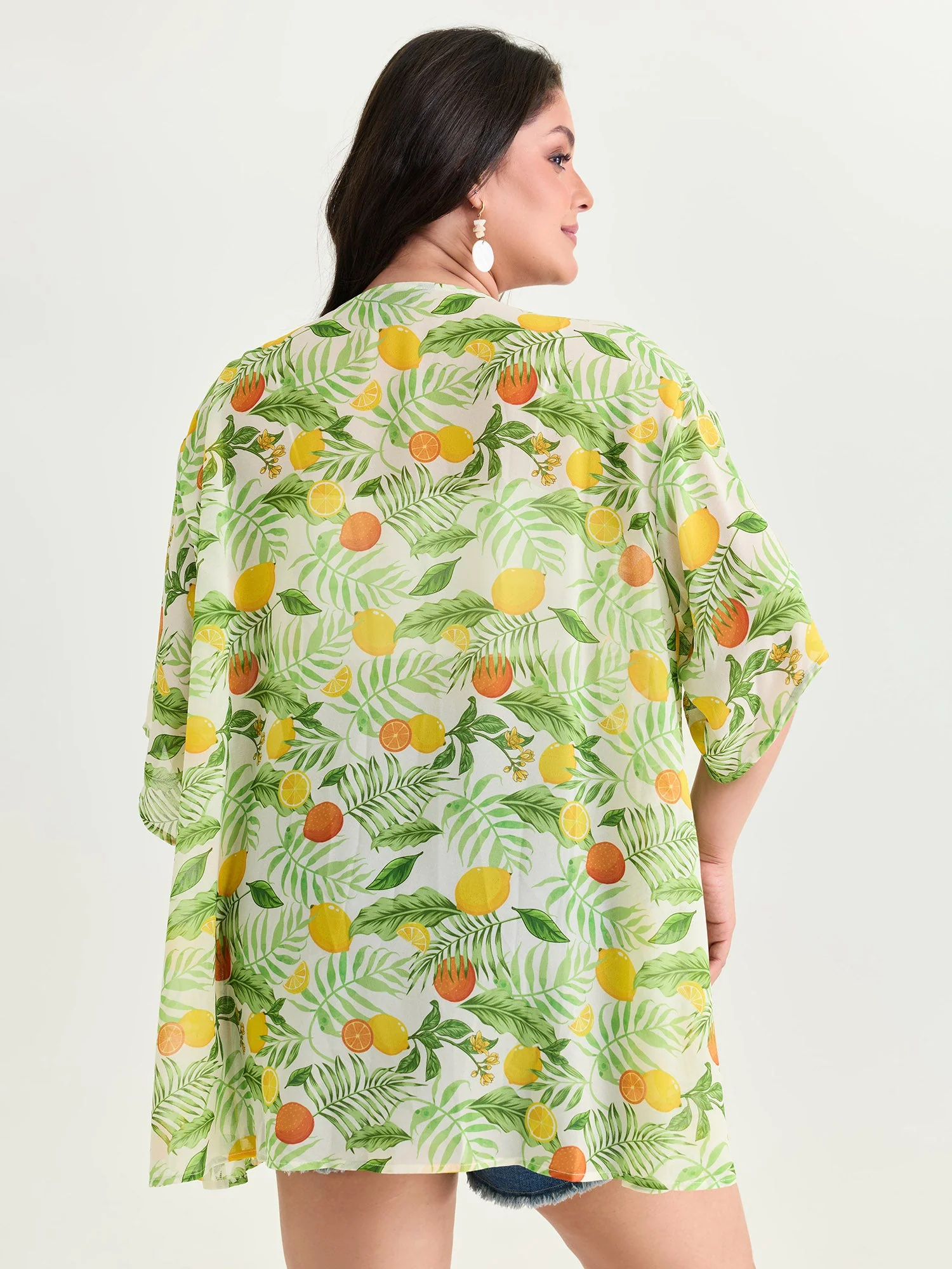 Citrus Print Open-Front Cover-Up