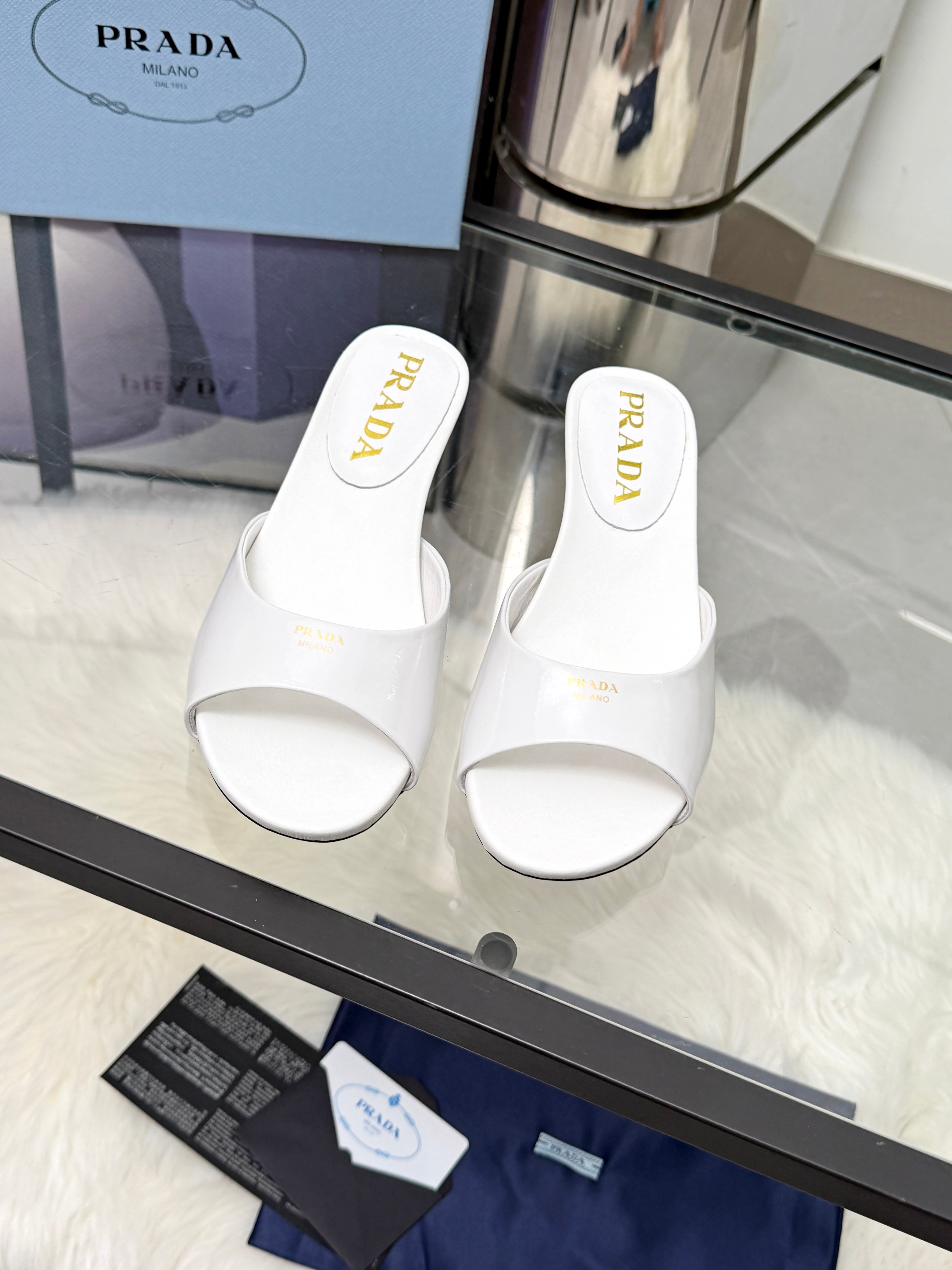 [TOP] PRADA 3.5cm Low Heel Slippers - White - 711 Luxury
