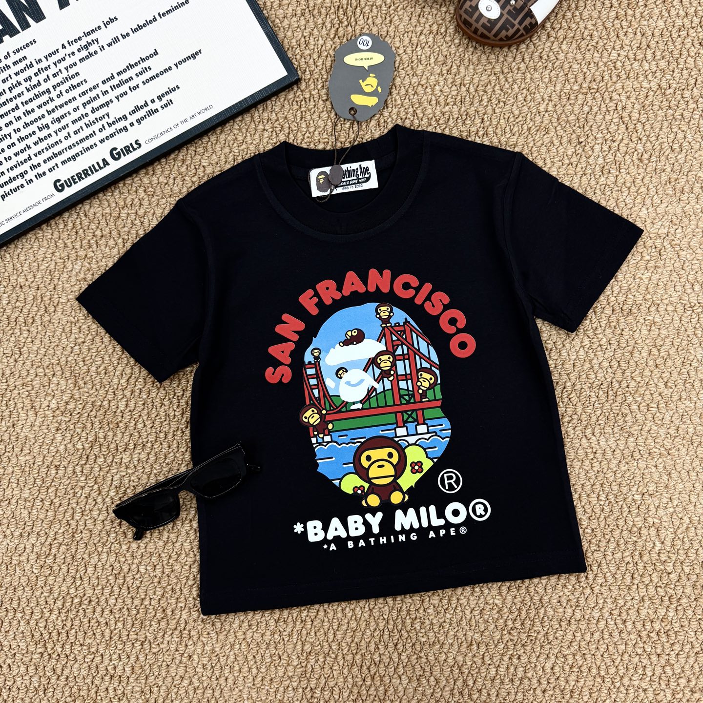 Bape A Bathing Ape Unisex Kids San Francisco Baby Milo Print Crew Neck Cotton Short Sleeve T-Shirt Boys Girls Sizes 90-160