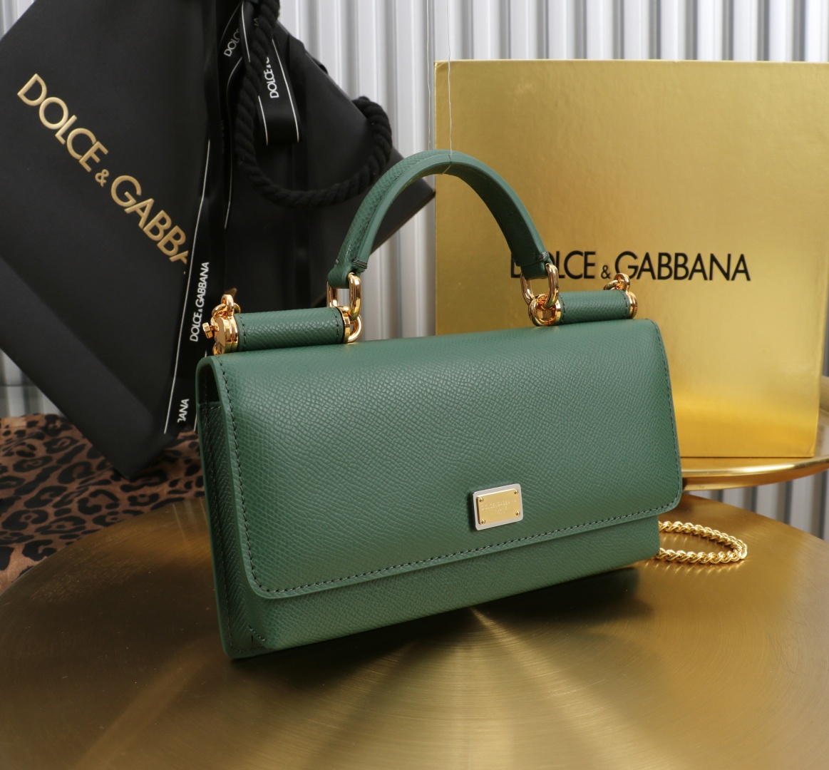 [TOP] Dolce & Gabbana D&G Bag Palm Print Cowhide Bag 20x11x3cm - Green - 711 Luxury
