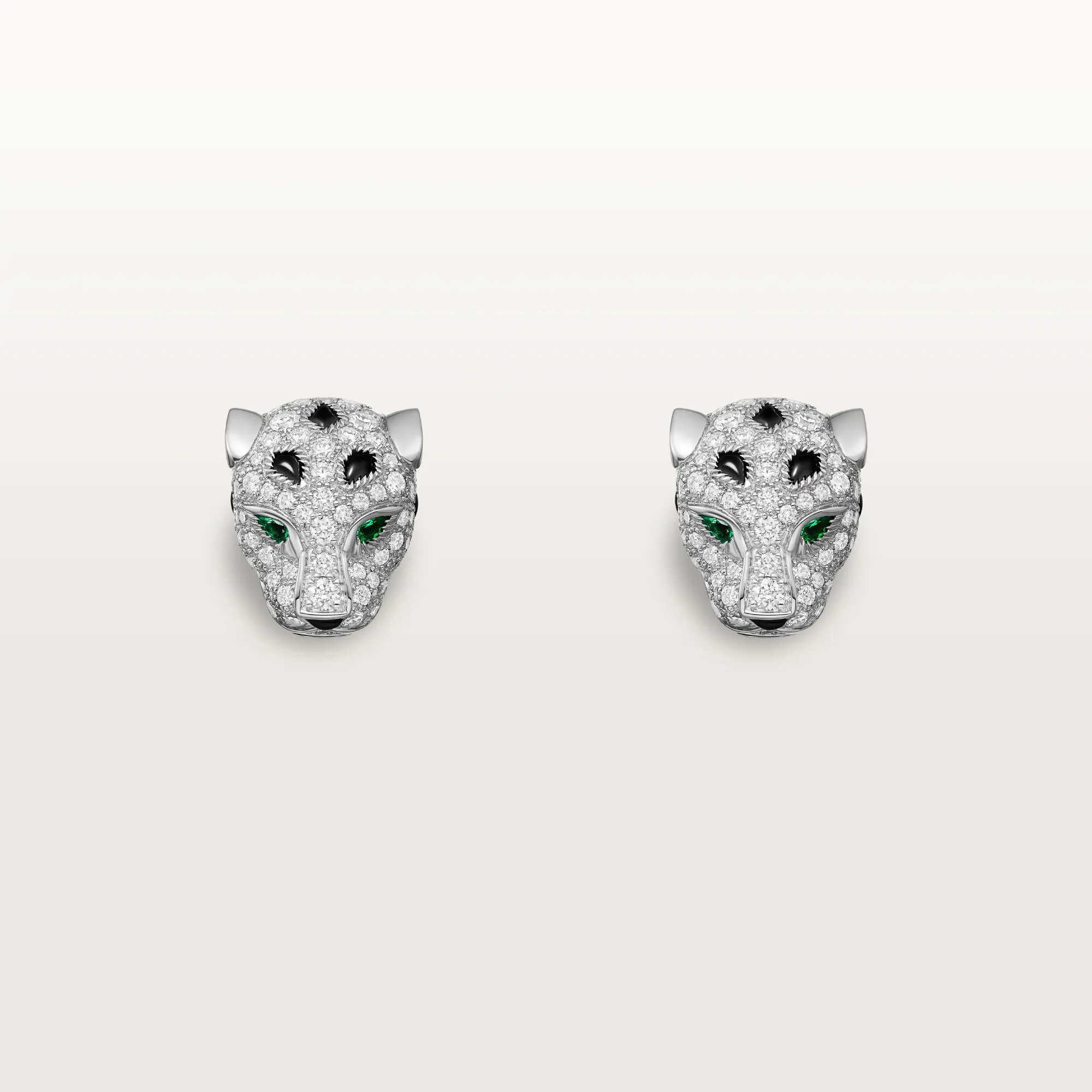 Carty Panther Motif Earrings, White Gold, Paved Moissanite