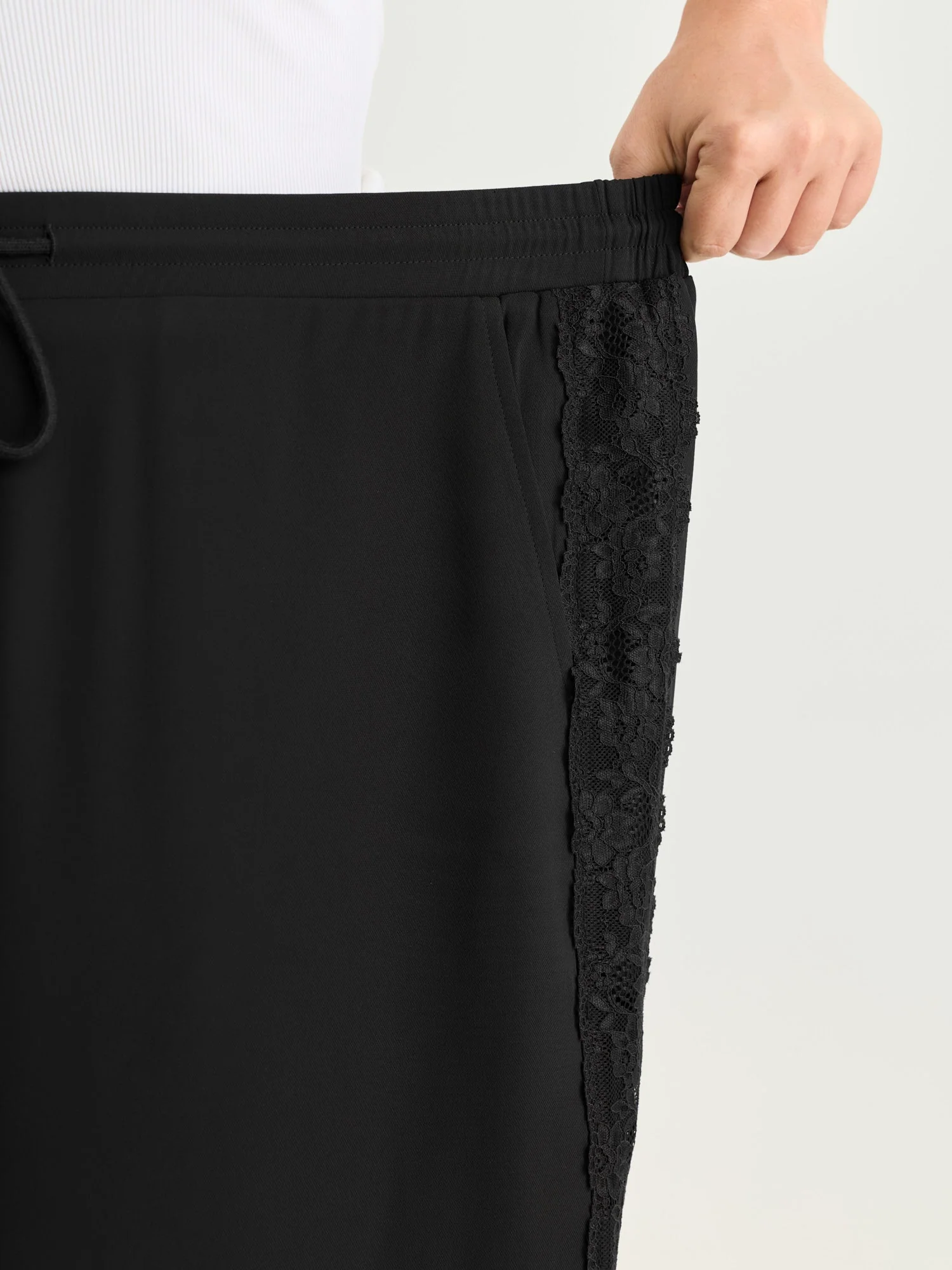 Lace Side Panels Drawstring Pants