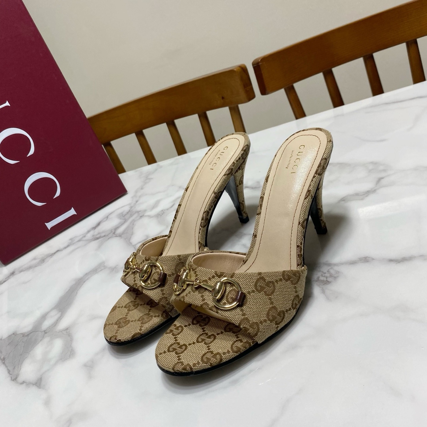 [TOP] GUCCI GG 8.5cm High Heel Slippers - Brown - 711 Luxury