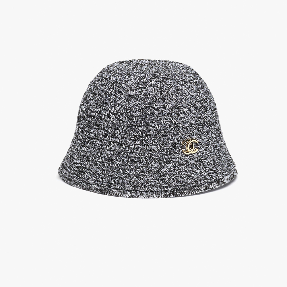 Chanel black Hat CHANEL Cloche Hat Cotton Mixed Fibers Metal Black White Gold #387336 | Nigo Office
