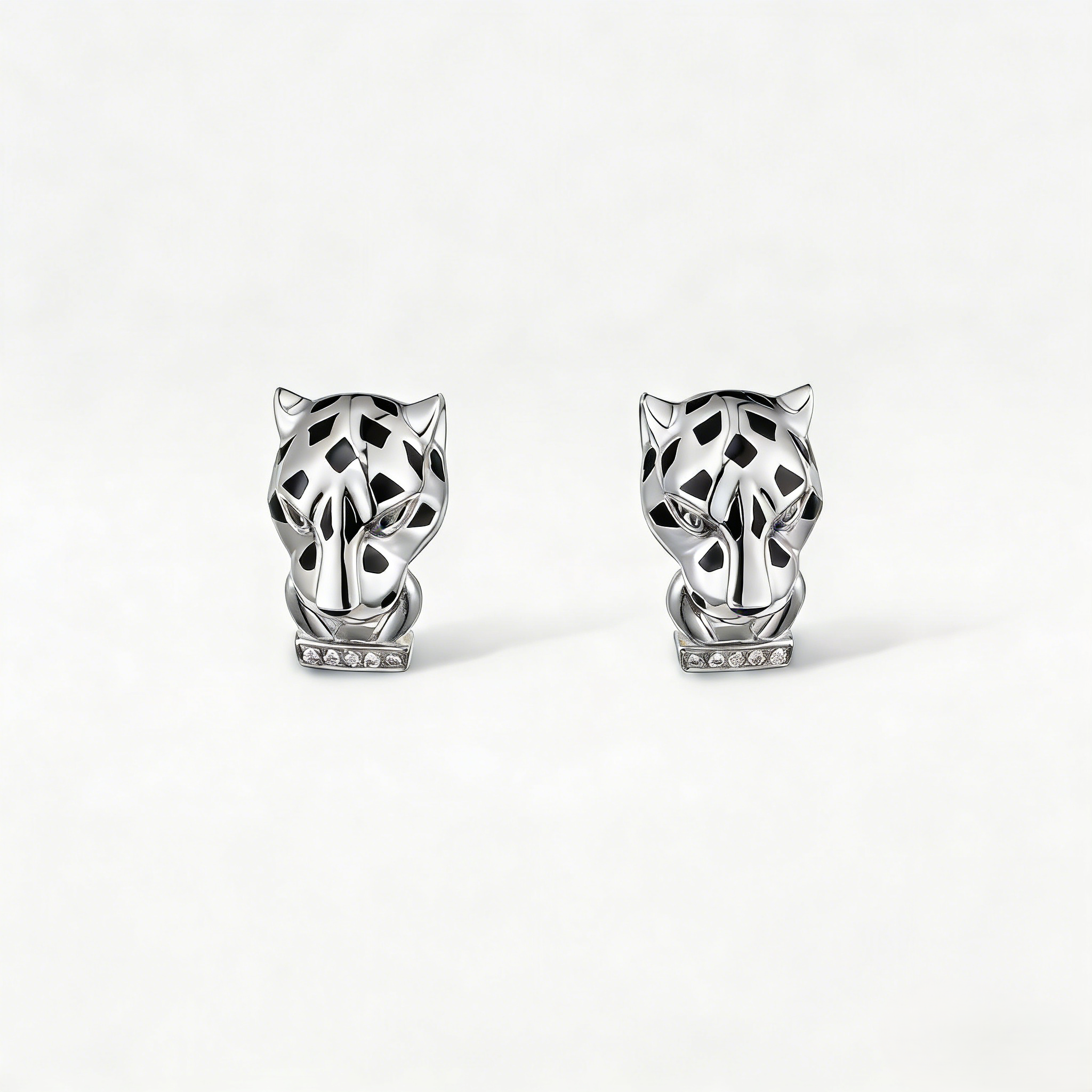 Carty Panther Motif Earrings, White Gold,  Moissanite