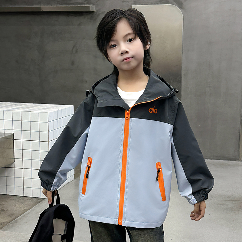 Alo Kids Color Block Hooded Windbreaker Jacket For Boys Girls Lightweight Windproof Outerwear Adjustable Hood Drawstring Pocket Coat Sizes 120-170