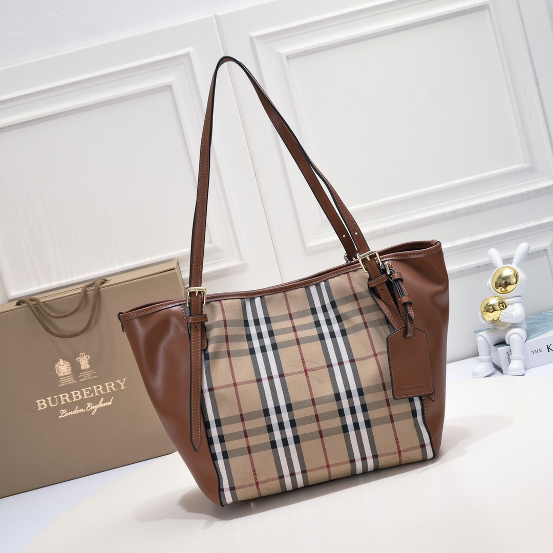 [TOP] BURBERRY The Canter Bag Calfskin 26 x 15.5 x 29.5cm - Khaki and Brown - 711 Luxury