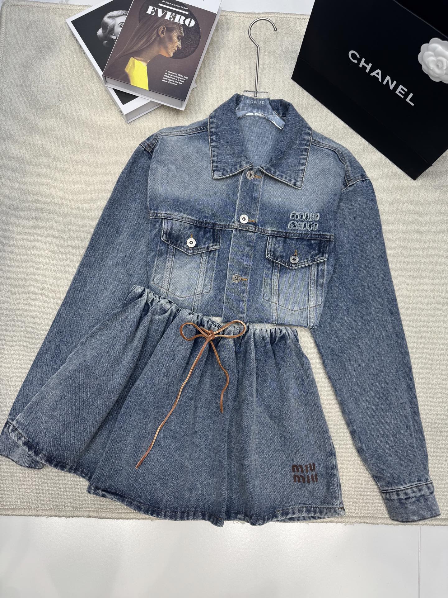 [TOP] Miu Miu Denim Jacket + Skirt Set - Blue - 711 Luxury