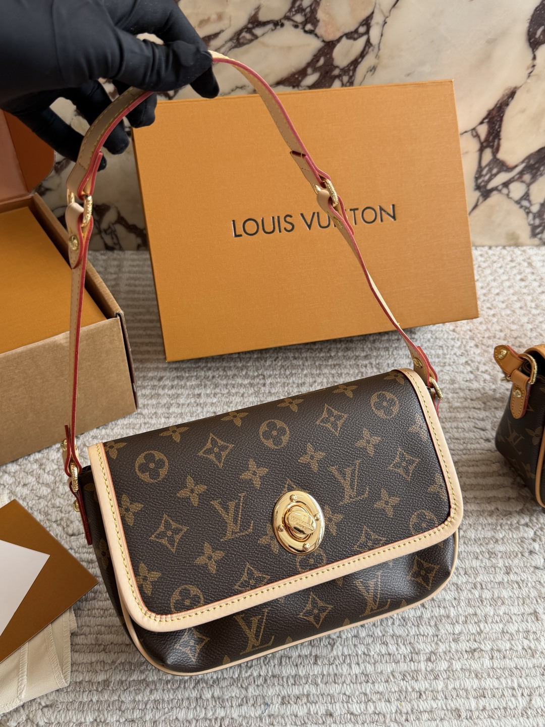 Louis Vuitton Vintage Canvas Crossbody Bag with Leather Trim and Gold-Tone Hardware (Replica)