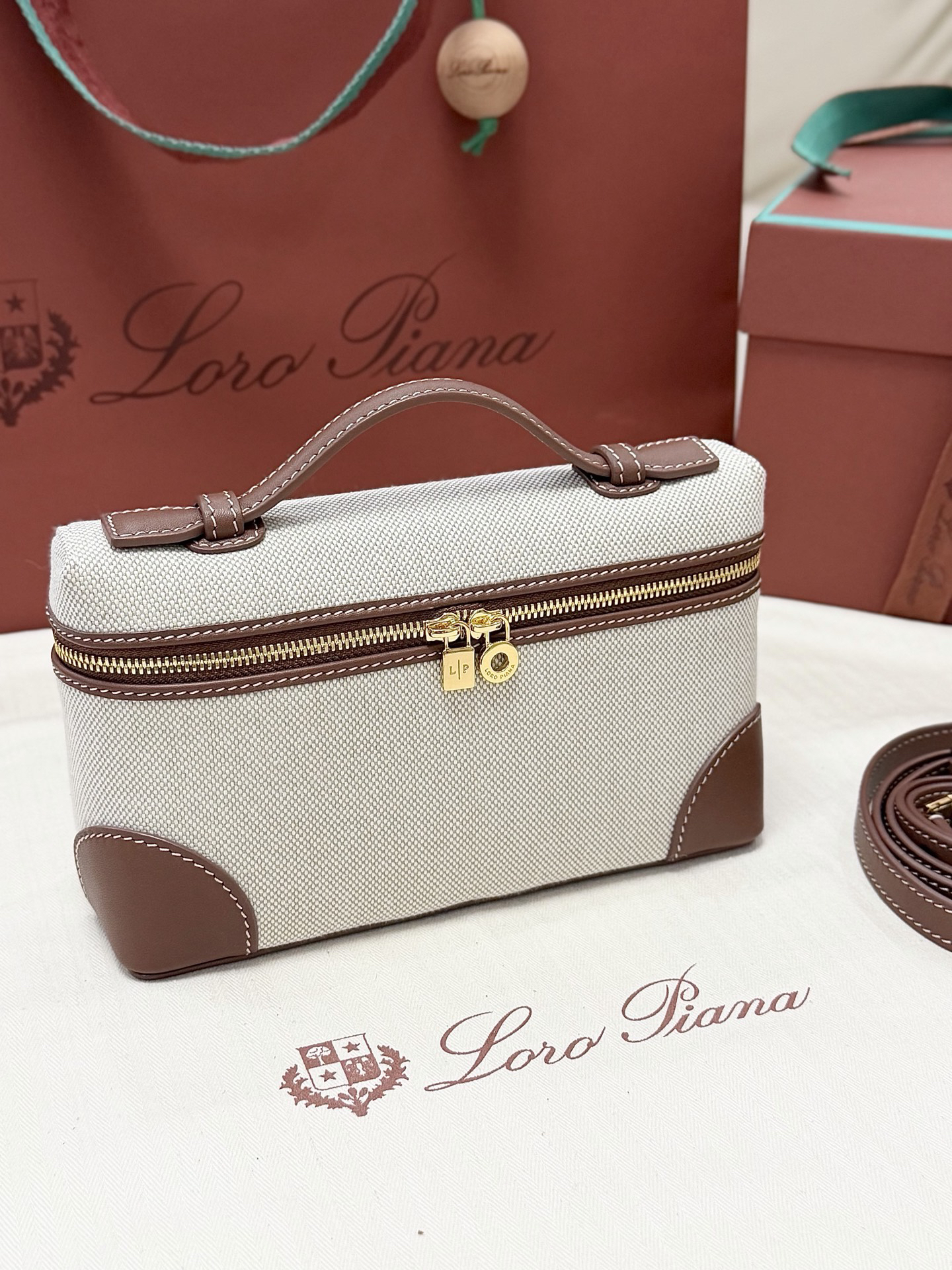 [TOP] Loro Piana Extra Bag Canvas 11x19x6.5cm - Beige - 711 Luxury