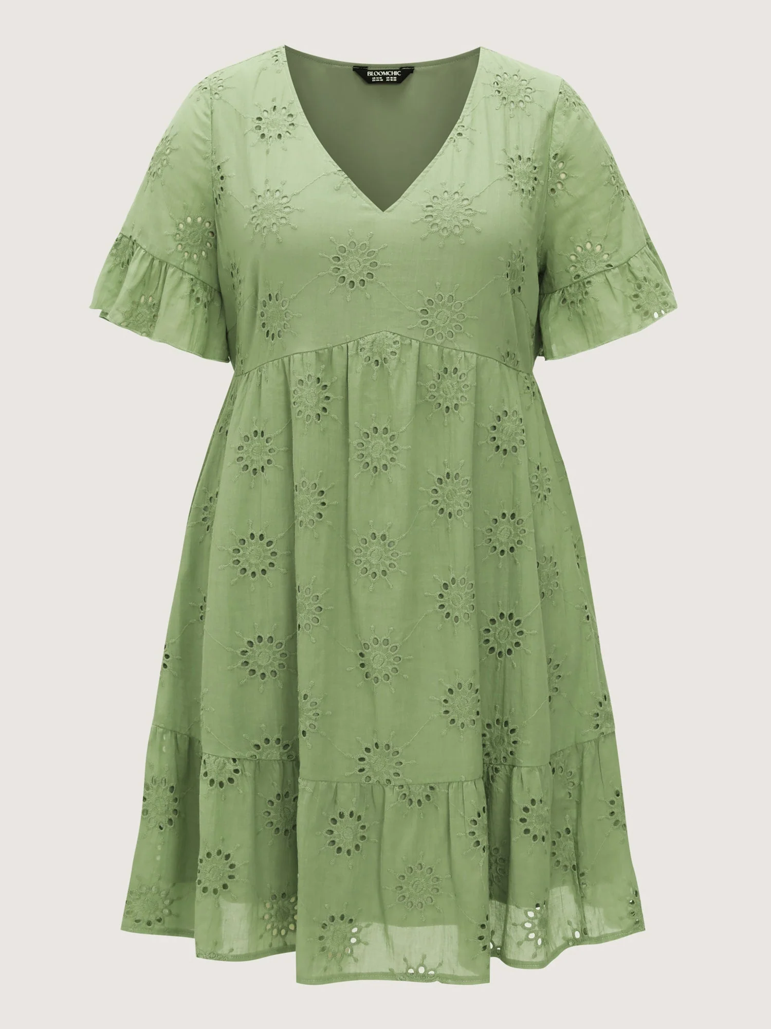 Eyelet Embroidered Ruffled Sleeve Mini Dress