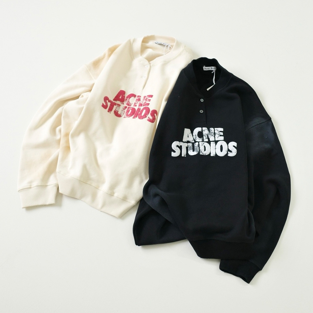 Acne Studios Clothing Acne Studios Broken Letters Distressed Henley Collar Sweatshirt #396651 | Nigo Office