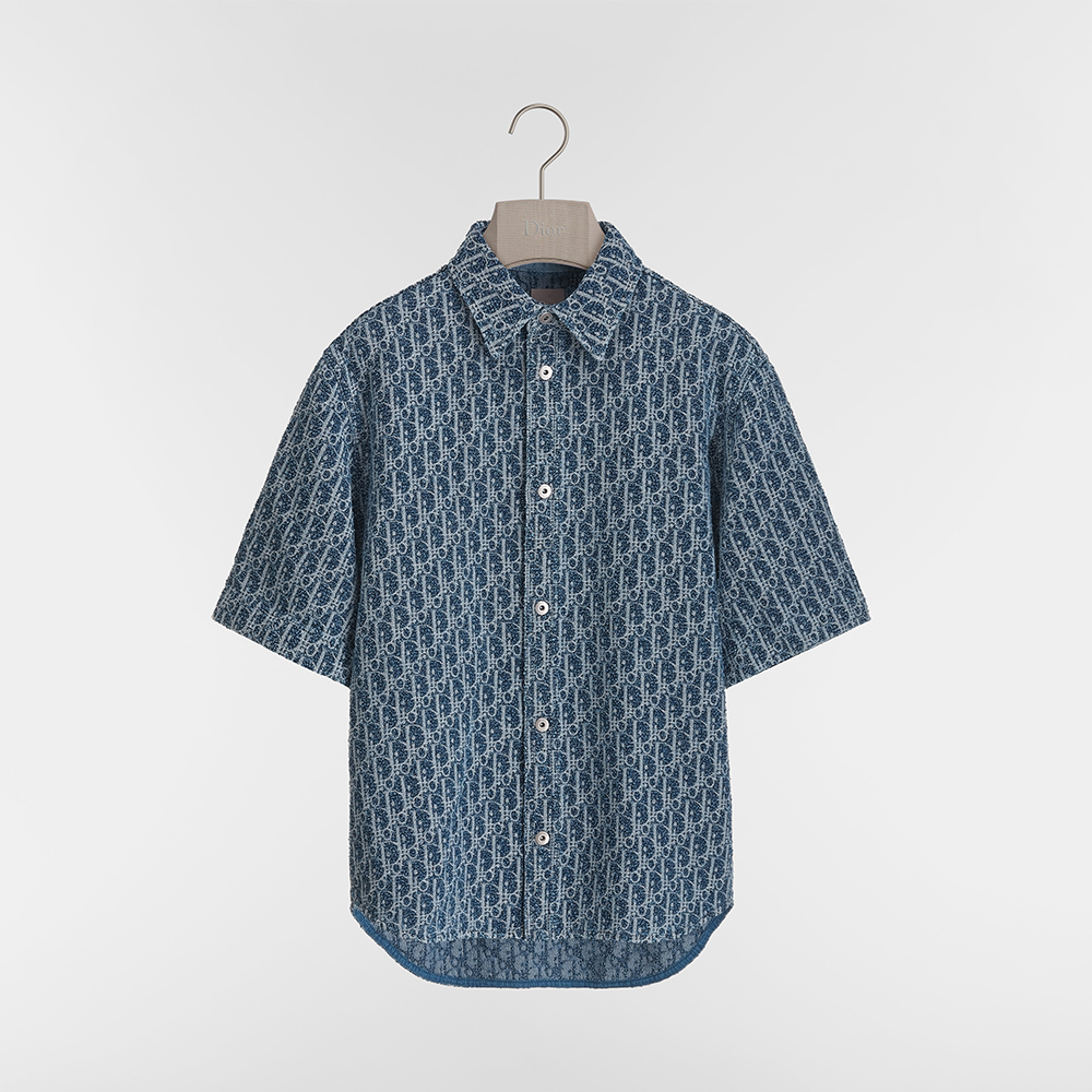 DIOR Dior Oblique Short-Sleeved Shirt and Shorts Comfortable Fit Blue Spongy Cotton-Blend Twill #384371