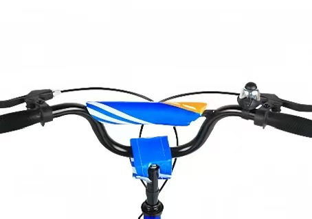 Close-up of kids bike handlebars with comfortable grips and brake lever for easy control.