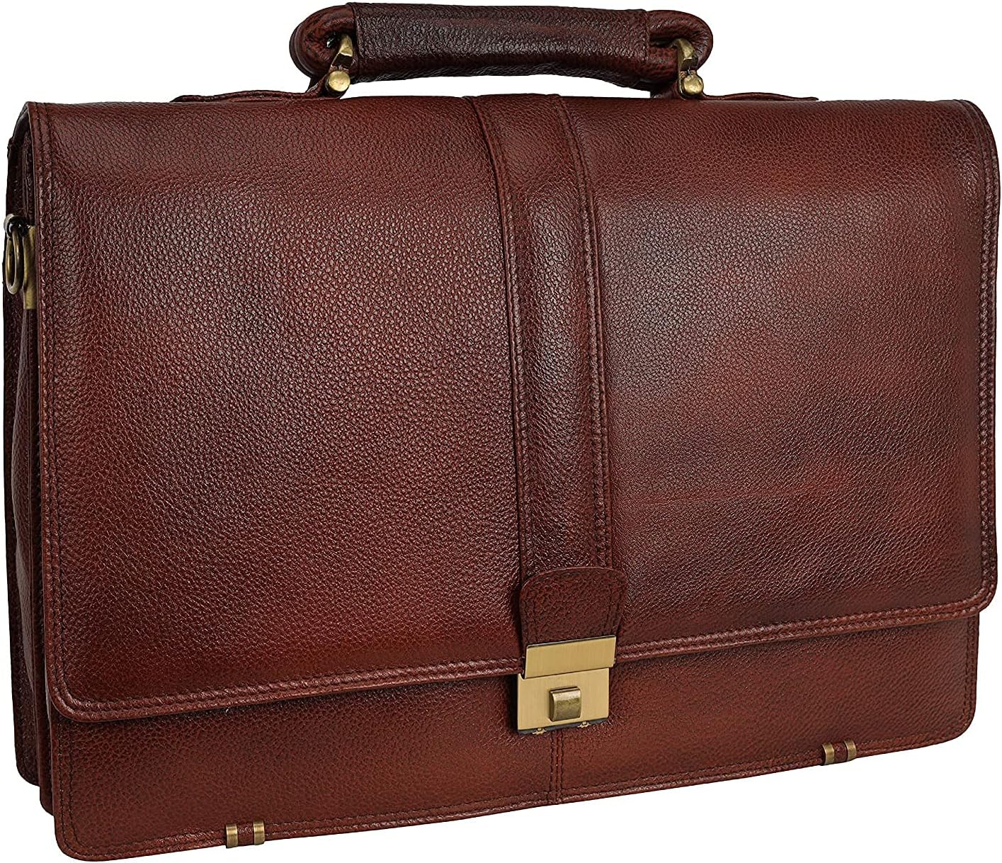 DA LV Full Grain Leather Laptop Briefcases Men Top Choice Gifts Laptop Bag Office Work 16'' Vintage Handmade Brass Hardware