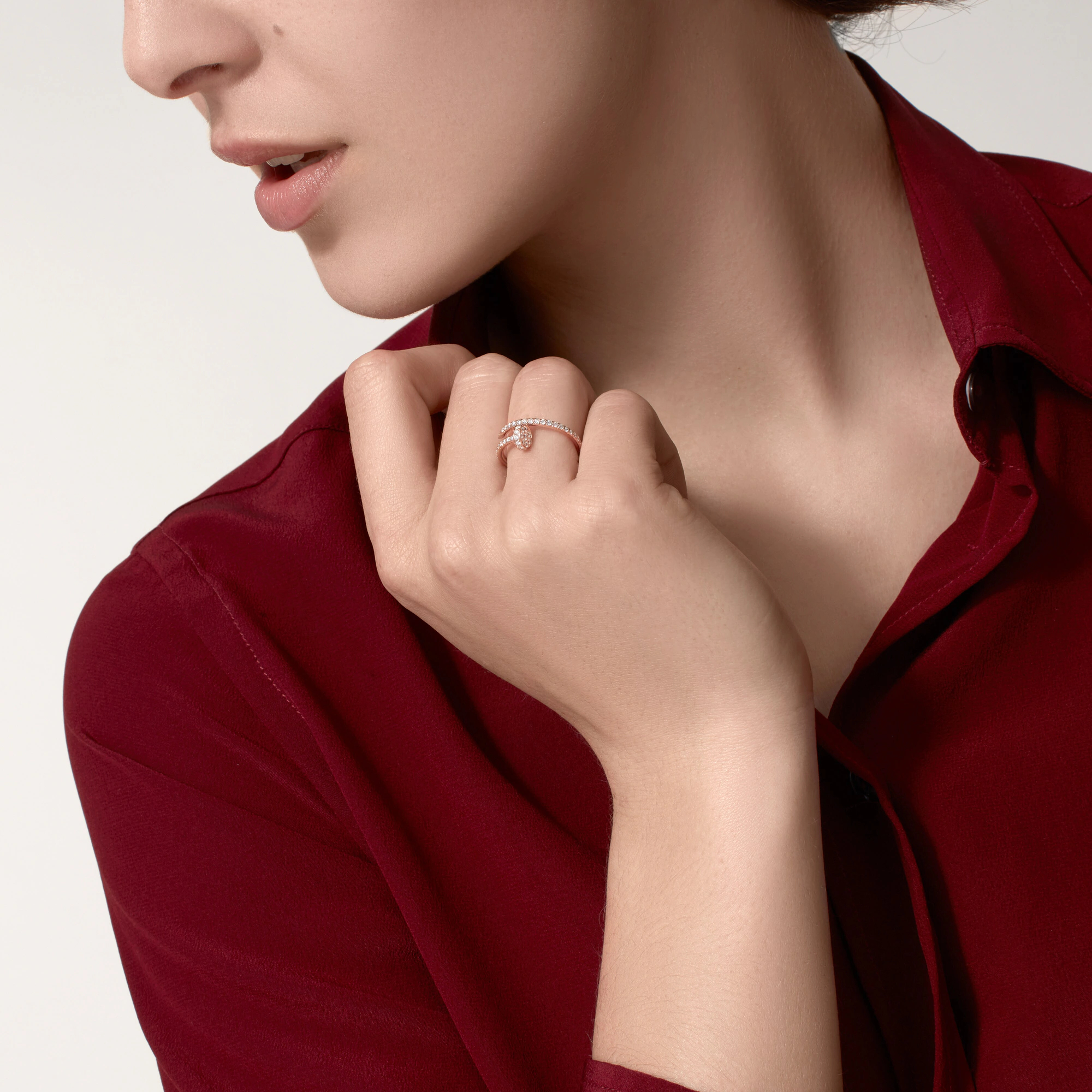 Carty Nails Solo Trace Ring,  Rose  Gold ,Moissanite