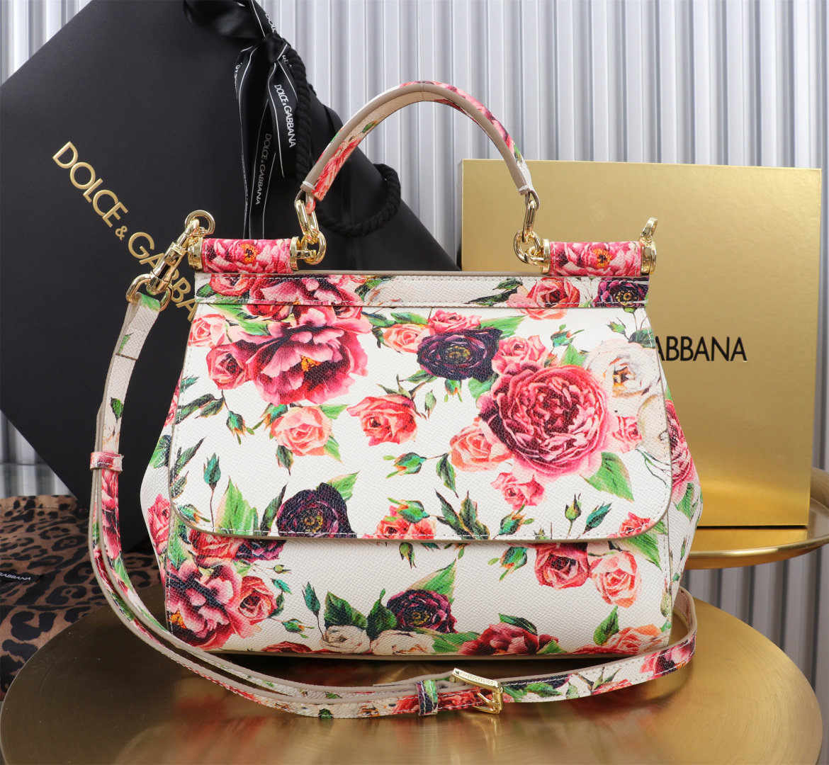[TOP] Dolce & Gabbana D&G Flower Printed Sicily Bag 25x12x20cm - White/Pink