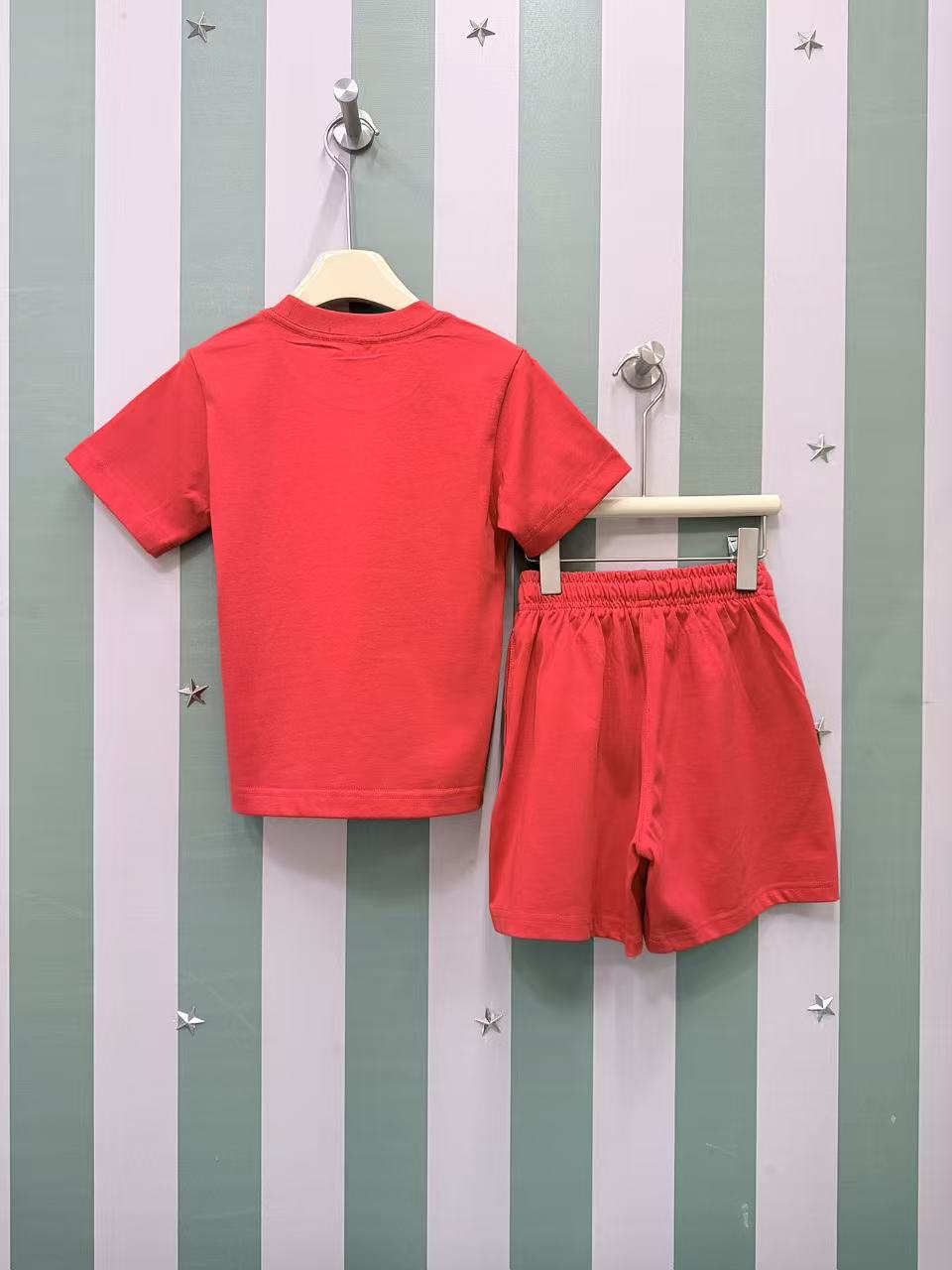 Boss Unisex Kids Red Big Letter Print Short Sleeve T-Shirt & Matching Drawstring Shorts Set Boys Girls Sizes 110-150,