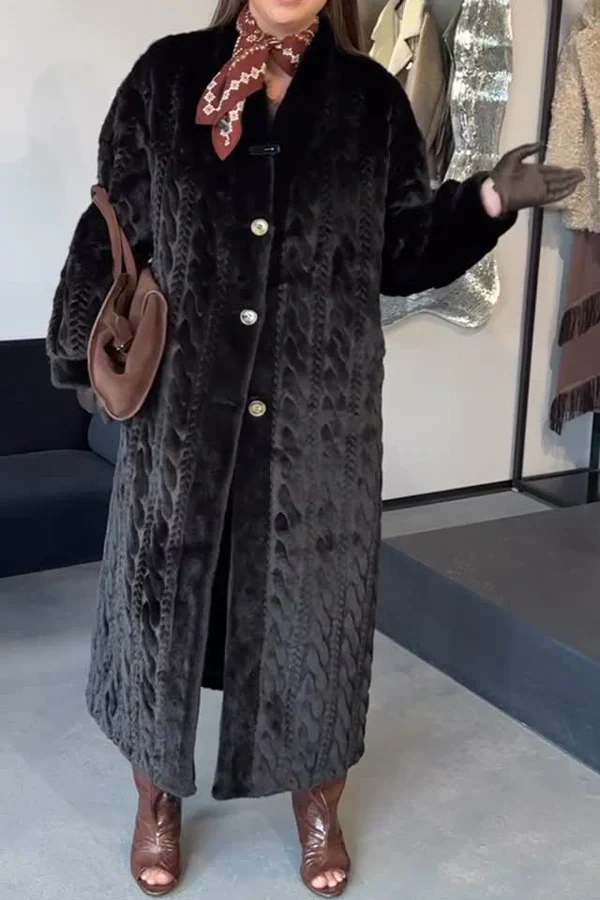 Women Casual Warm Cable-knit Plush Long Cardigan Coat