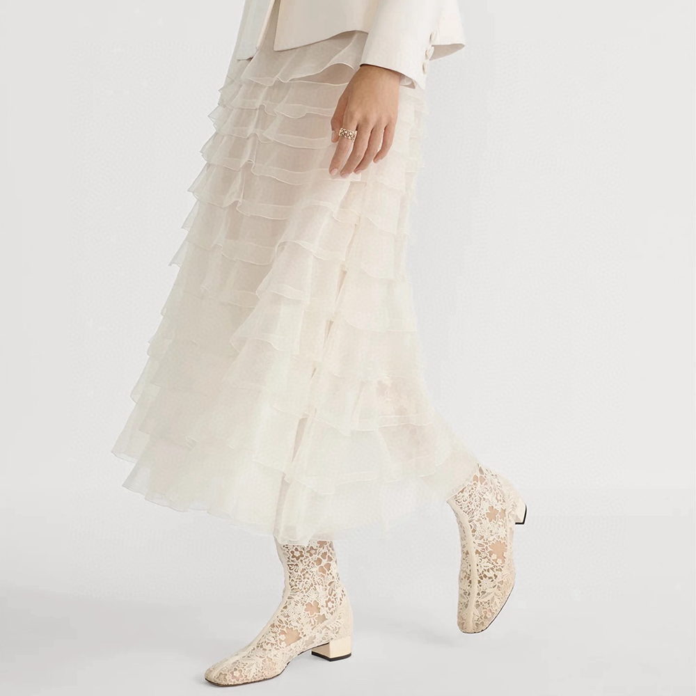 Dior Christian Mid-length Ruffled Skirt in White #333301