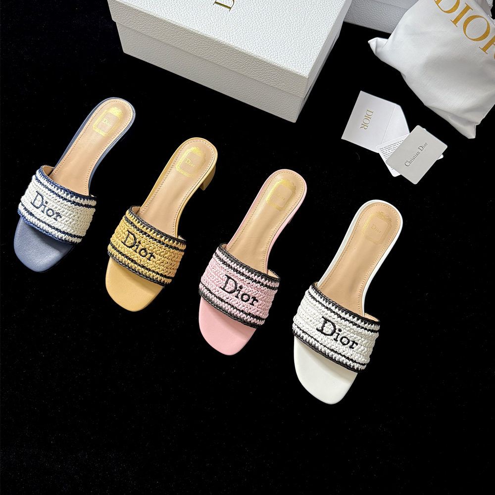Dior Shoes DIOR Dioriviera Dior Woven Heeled Slide Trench Crocheted Raffia-Effect Technical Fabric #387799 | Nigo Office