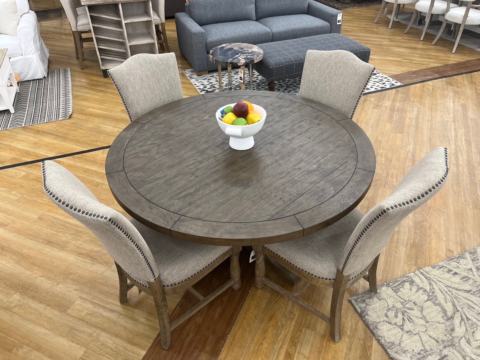 Caleb 5pc Dining Set (55 Round Dining Table +4 Upholstered Flagstaff Chairs)